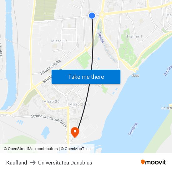 Kaufland to Universitatea Danubius map