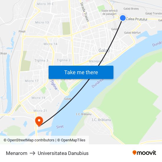 Menarom to Universitatea Danubius map