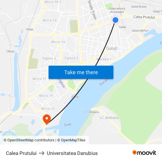 Calea Prutului to Universitatea Danubius map