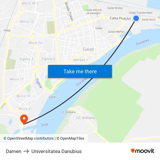 Damen to Universitatea Danubius map