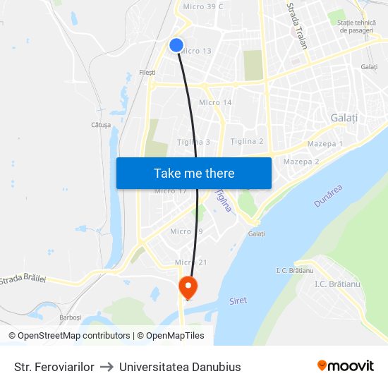 Str. Feroviarilor to Universitatea Danubius map