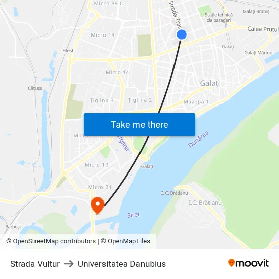 Strada Vultur to Universitatea Danubius map