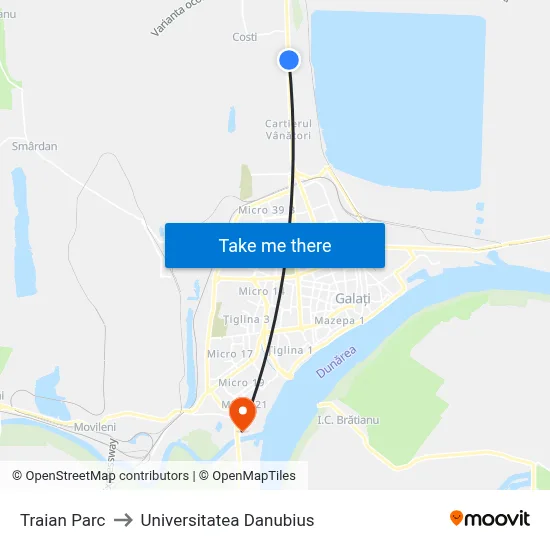 Traian Parc to Universitatea Danubius map