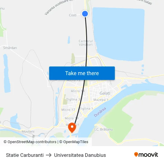 Statie Carburanti to Universitatea Danubius map