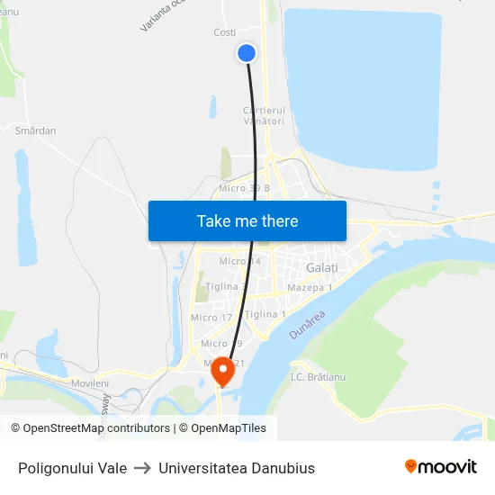 Poligonului Vale to Universitatea Danubius map