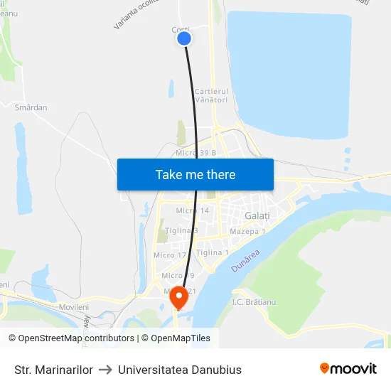 Str. Marinarilor to Universitatea Danubius map