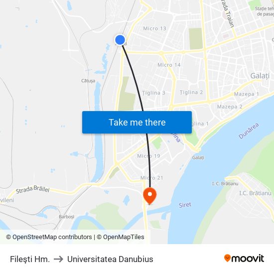 Fileşti Hm. to Universitatea Danubius map