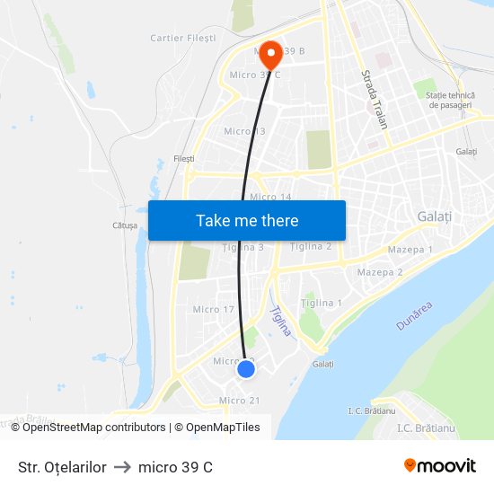 Str. Oțelarilor to micro 39 C map