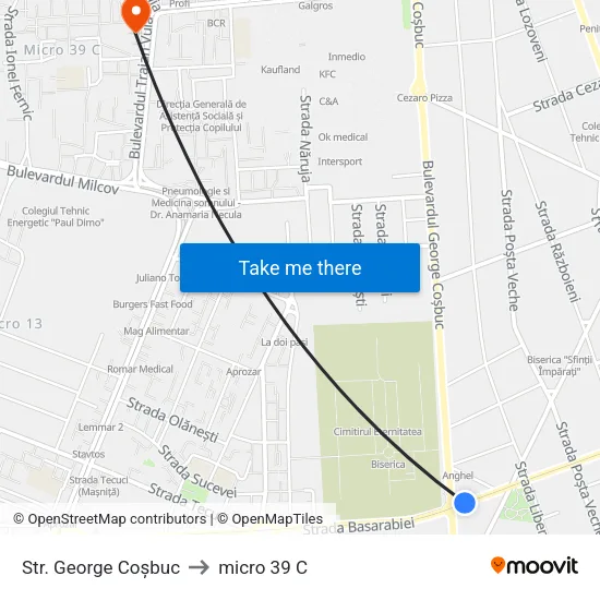 Str. George Coșbuc to micro 39 C map
