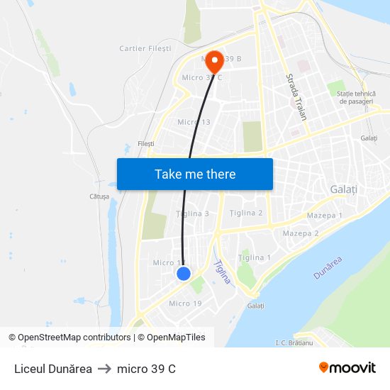 Liceul Dunărea to micro 39 C map