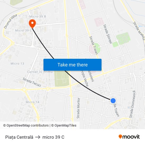 Piața Centrală to micro 39 C map