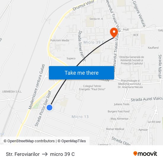 Str. Feroviarilor to micro 39 C map