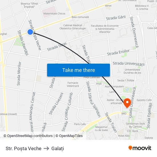 Str. Poșta Veche to Galați map