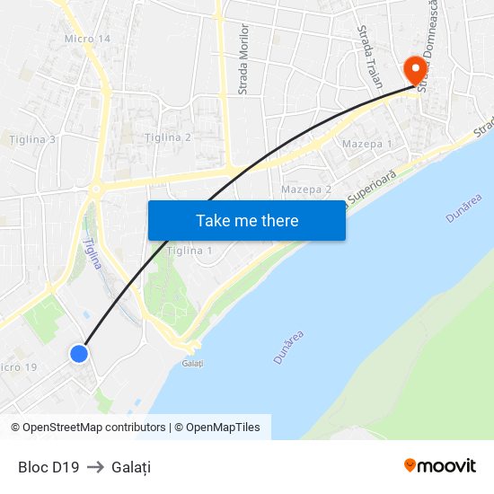 Bloc D19 to Galați map