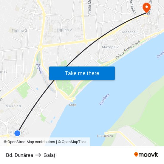 Bd. Dunărea to Galați map