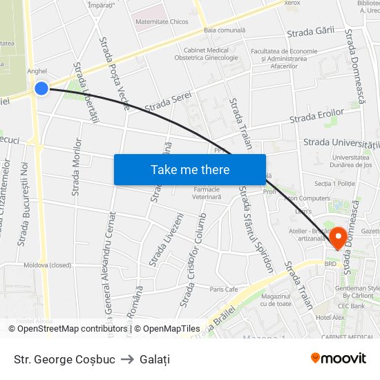 Str. George Coșbuc to Galați map