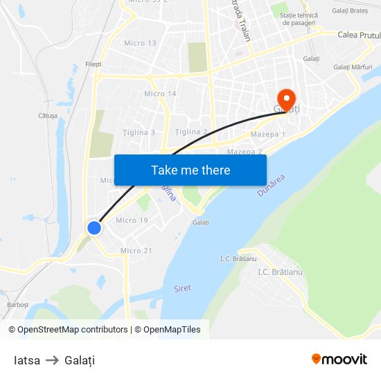 Iatsa to Galați map