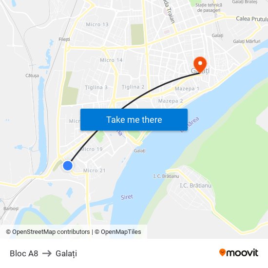 Bloc A8 to Galați map