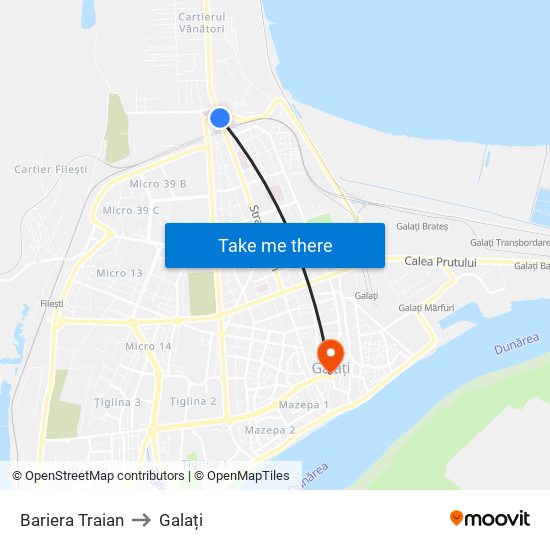 Bariera Traian to Galați map