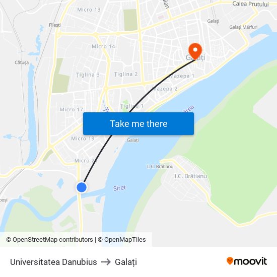 Universitatea Danubius to Galați map