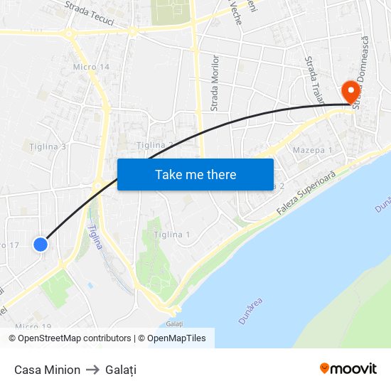 Casa Minion to Galați map