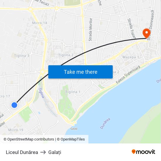 Liceul Dunărea to Galați map