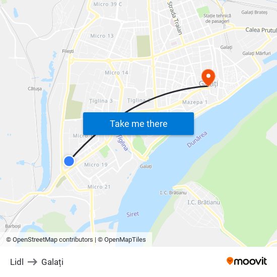 Lidl to Galați map