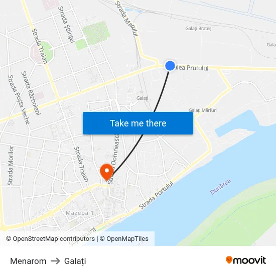 Menarom to Galați map