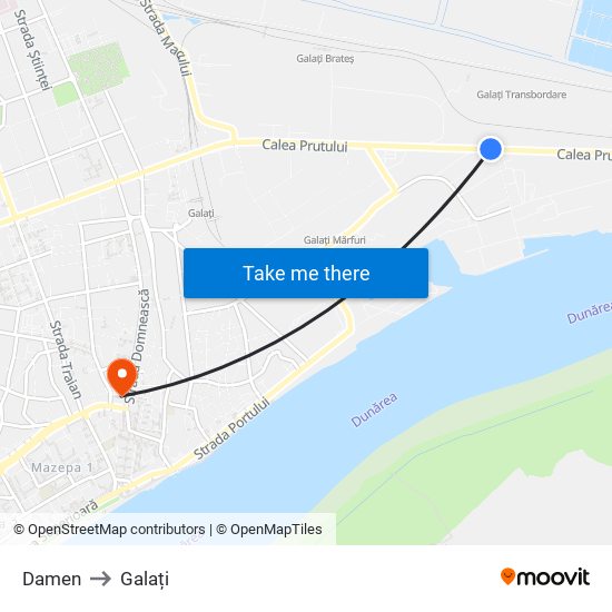 Damen to Galați map