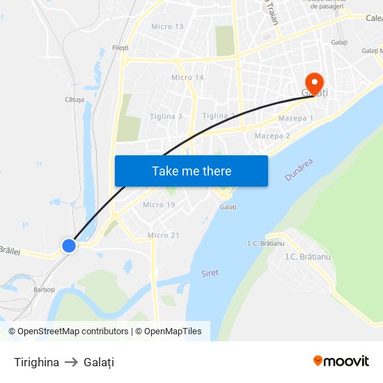 Tirighina to Galați map
