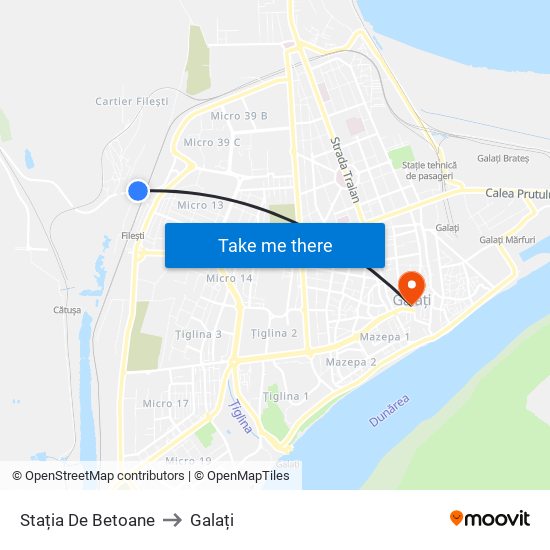 Stația De Betoane to Galați map