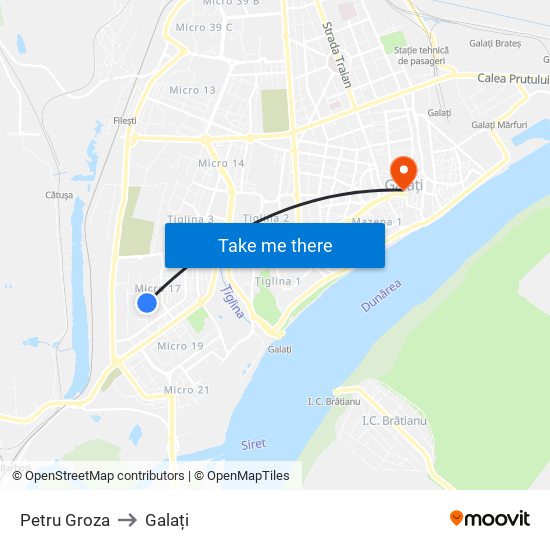 Petru Groza to Galați map
