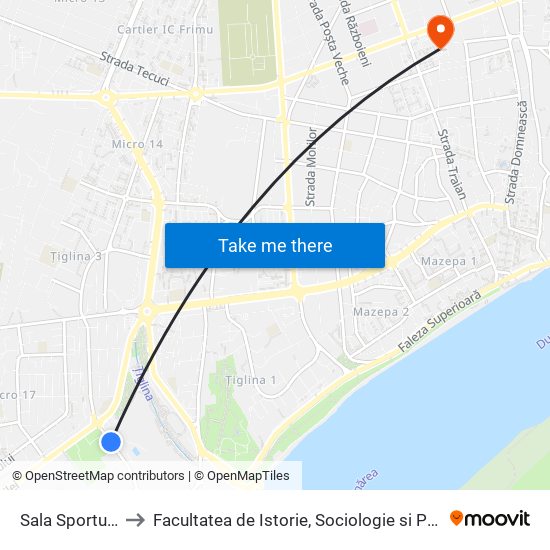 Sala Sporturilor to Facultatea de Istorie, Sociologie si Psihologie map