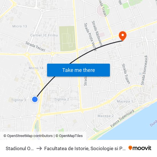 Stadionul Oțelul to Facultatea de Istorie, Sociologie si Psihologie map