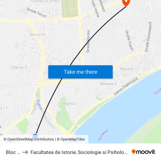 Bloc O to Facultatea de Istorie, Sociologie si Psihologie map