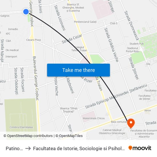 Patinoar to Facultatea de Istorie, Sociologie si Psihologie map