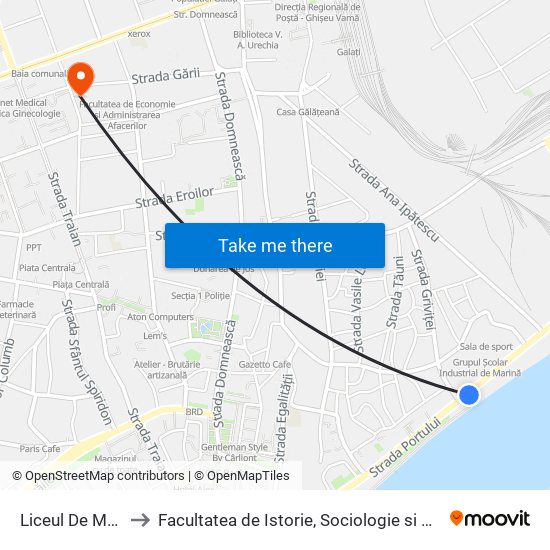 Liceul De Marină to Facultatea de Istorie, Sociologie si Psihologie map