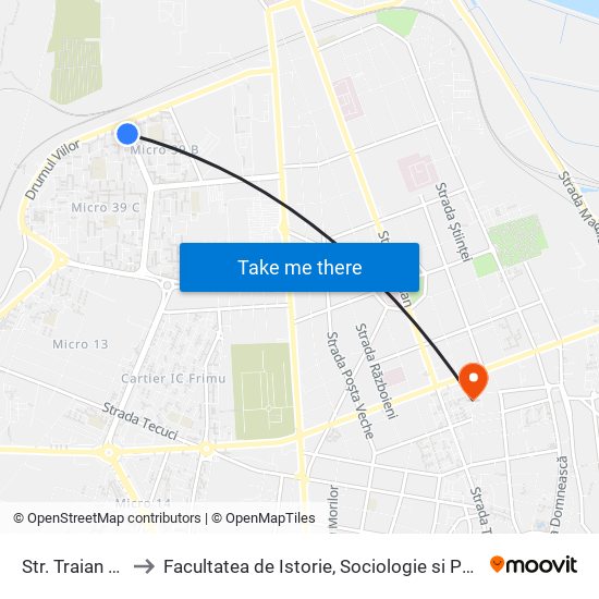 Str. Traian Vuia to Facultatea de Istorie, Sociologie si Psihologie map