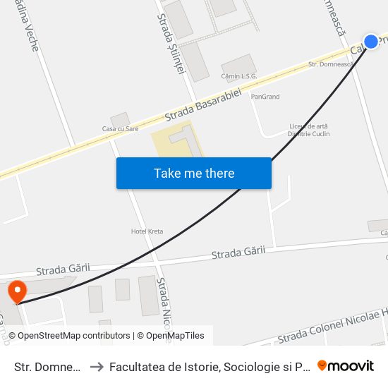 Str. Domnească to Facultatea de Istorie, Sociologie si Psihologie map