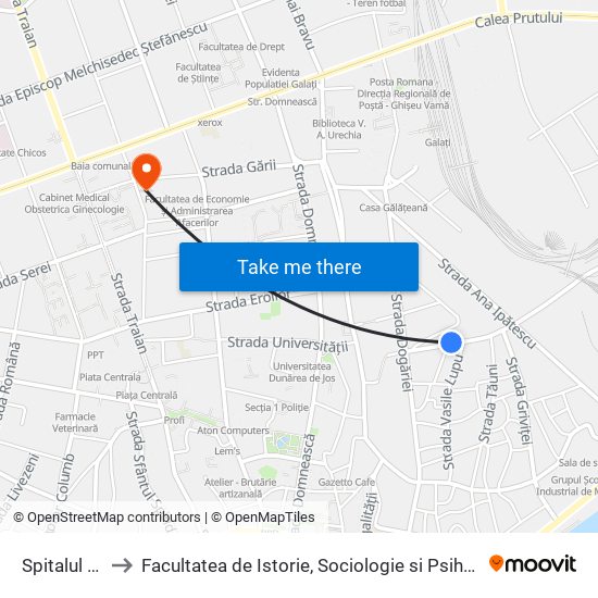 Spitalul Cfr to Facultatea de Istorie, Sociologie si Psihologie map