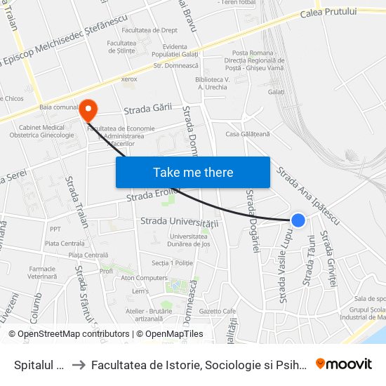 Spitalul Cfr to Facultatea de Istorie, Sociologie si Psihologie map