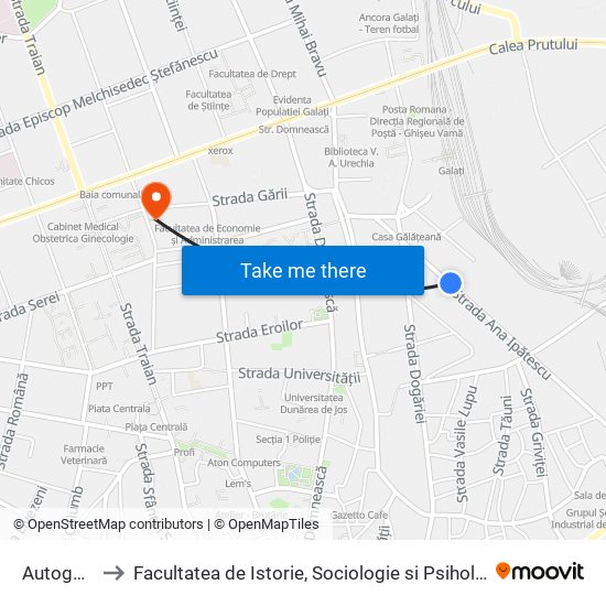 Autogară to Facultatea de Istorie, Sociologie si Psihologie map