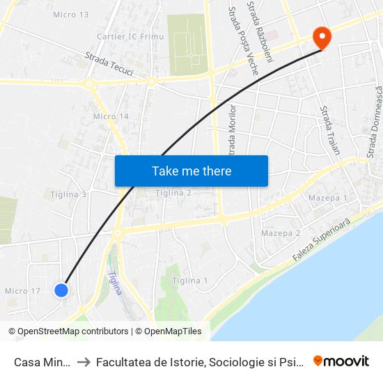 Casa Minion to Facultatea de Istorie, Sociologie si Psihologie map