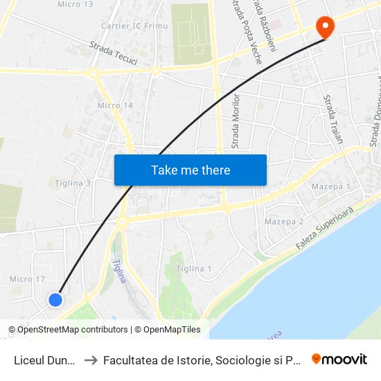 Liceul Dunărea to Facultatea de Istorie, Sociologie si Psihologie map