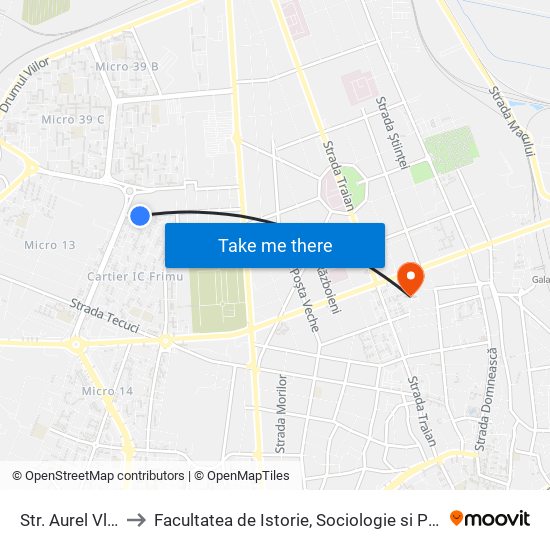 Str. Aurel Vlaicu to Facultatea de Istorie, Sociologie si Psihologie map