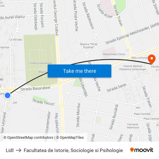 Lidl to Facultatea de Istorie, Sociologie si Psihologie map