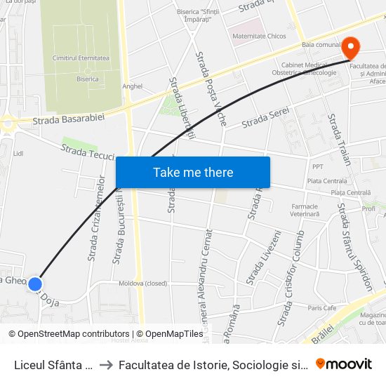 Liceul Sfânta Maria to Facultatea de Istorie, Sociologie si Psihologie map