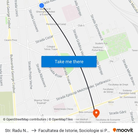 Str. Radu Negru to Facultatea de Istorie, Sociologie si Psihologie map