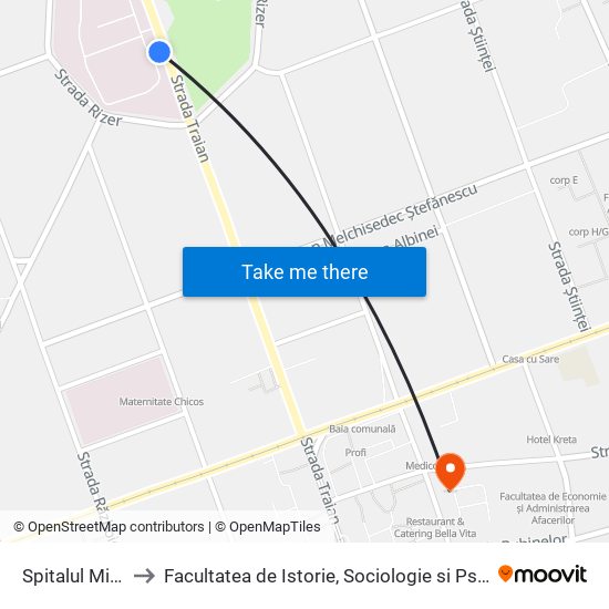 Spitalul Militar to Facultatea de Istorie, Sociologie si Psihologie map