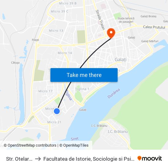 Str. Otelarilor to Facultatea de Istorie, Sociologie si Psihologie map